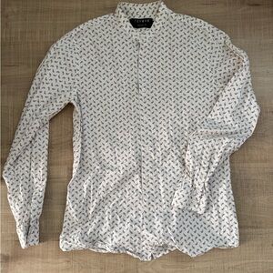 Topshop Cream Patterned Long Sleeve Shirt